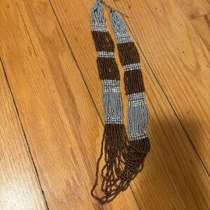 Silver and Copper Seed Bead Boho Necklace - Vintage